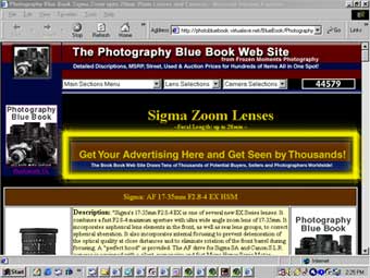 This is where your Flexi-Banner ad will appear on each Photography Blue Book item page (yellow rectangle area)